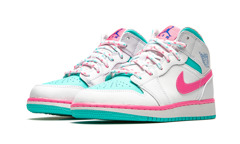 Jordan 1 Mid White Pink Green Soar (GS)